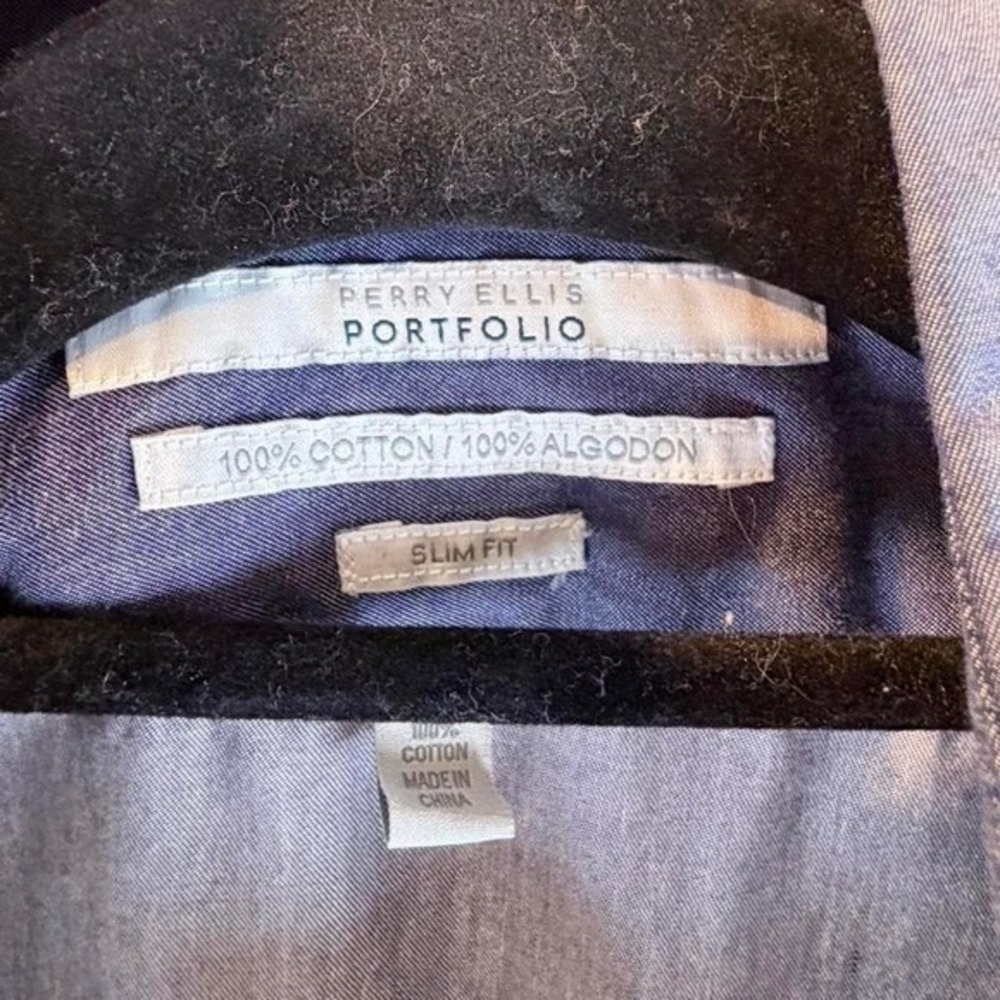 Perry Ellis Portfolio Mens Slim Fit Colorblock Button Down Shirt Grey Blue M - Picture 6 of 7
